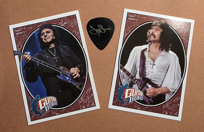 2008 Toni Iommi Tour Guitar Pick And 2 Upper Deck Toni Iommi Cards 265 And 266