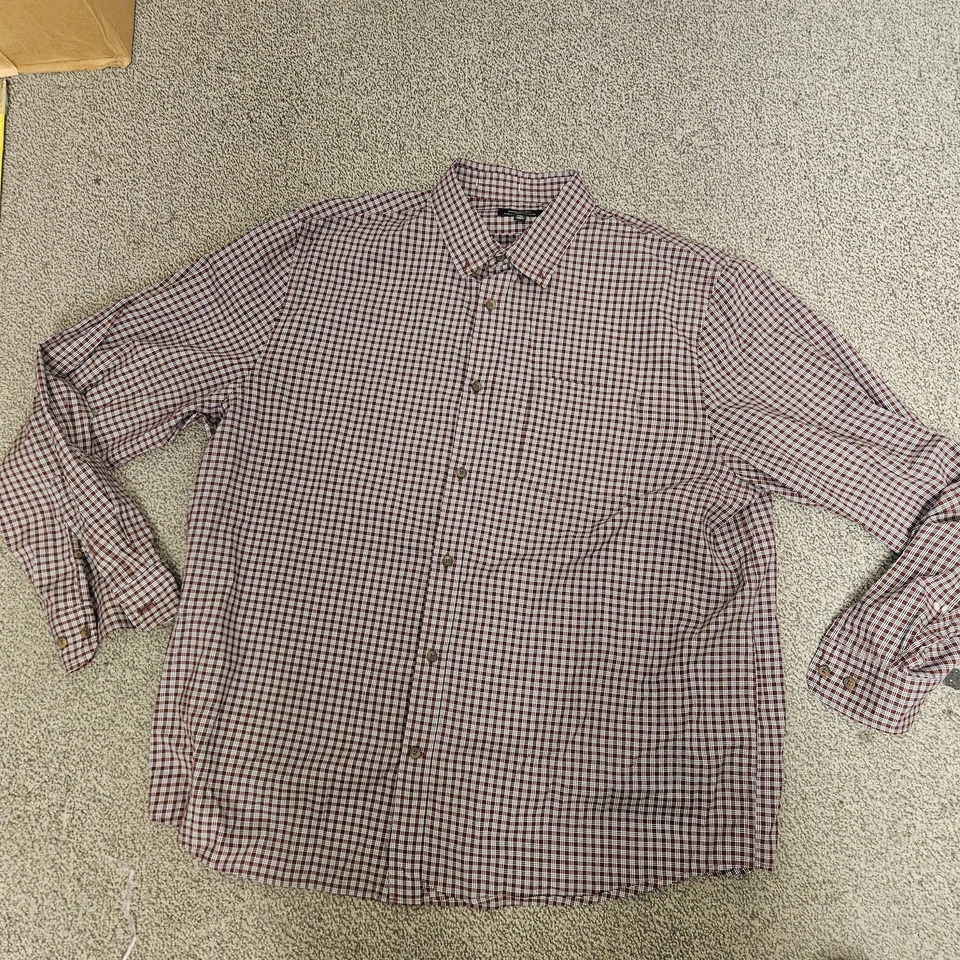 Banana Republic Shirt Mens 2XL Burgundy Plaid Slim Fit Untucked Button Down - Image 2 of 4