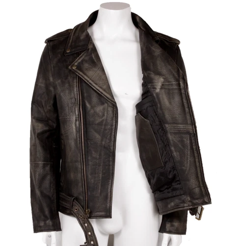 Men's Motorcycle Biker Genuine Buffalo Skin Leather jacket Brando Style Black image 13