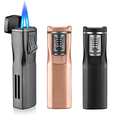 All-in-one Torch Cigar Lighter with Two Adjustable Jet Flames with Cigar Holder
