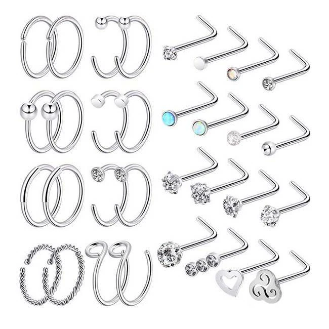 32 PIEZAS/LOTE Aro para Nariz y L/Hueso/Tornillo Pernos para Nariz Oreja Labio Anillo Piercing 20G Foto 4 de 4