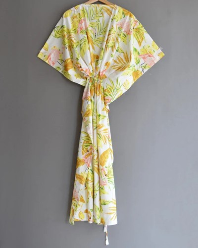 Indisches 100 % Baumwolle langes Kaftan Kleid weiße Farbe Kimono Nachtwäsche Kaftan Maxi - Bild 3 von 5