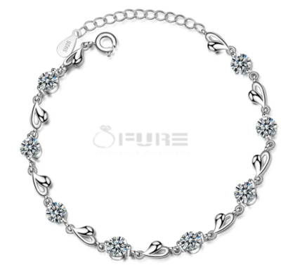 925 Sterling Silver Flexible Polished Cubic Zirconia Love With Heart Cuff Stackable Bangle Bracelet