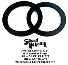 6.5 PVC Plastic Speaker / Spacer Rings PVC-6.5 12MM 5.125” One Pair Made in USA