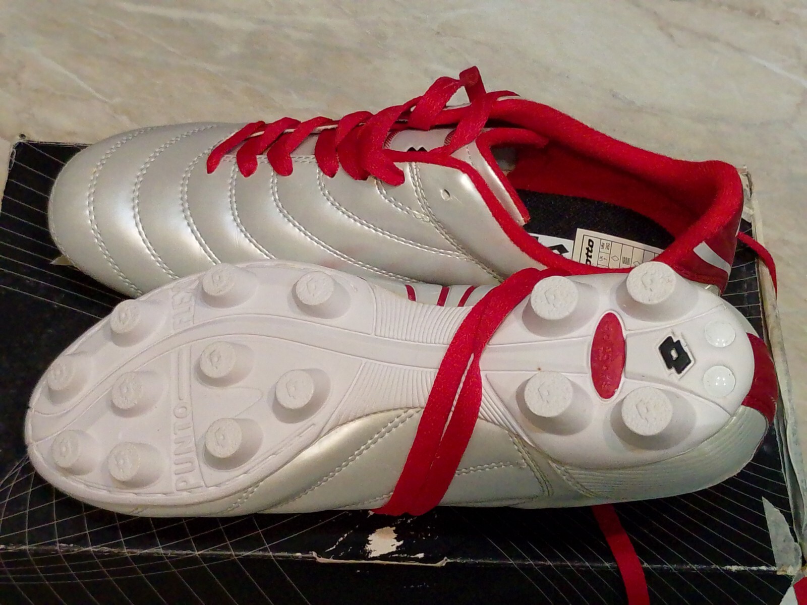 Scarpette Calcio Lotto Kaos ll HG R Bianco Rosso Tacchetti Gomma