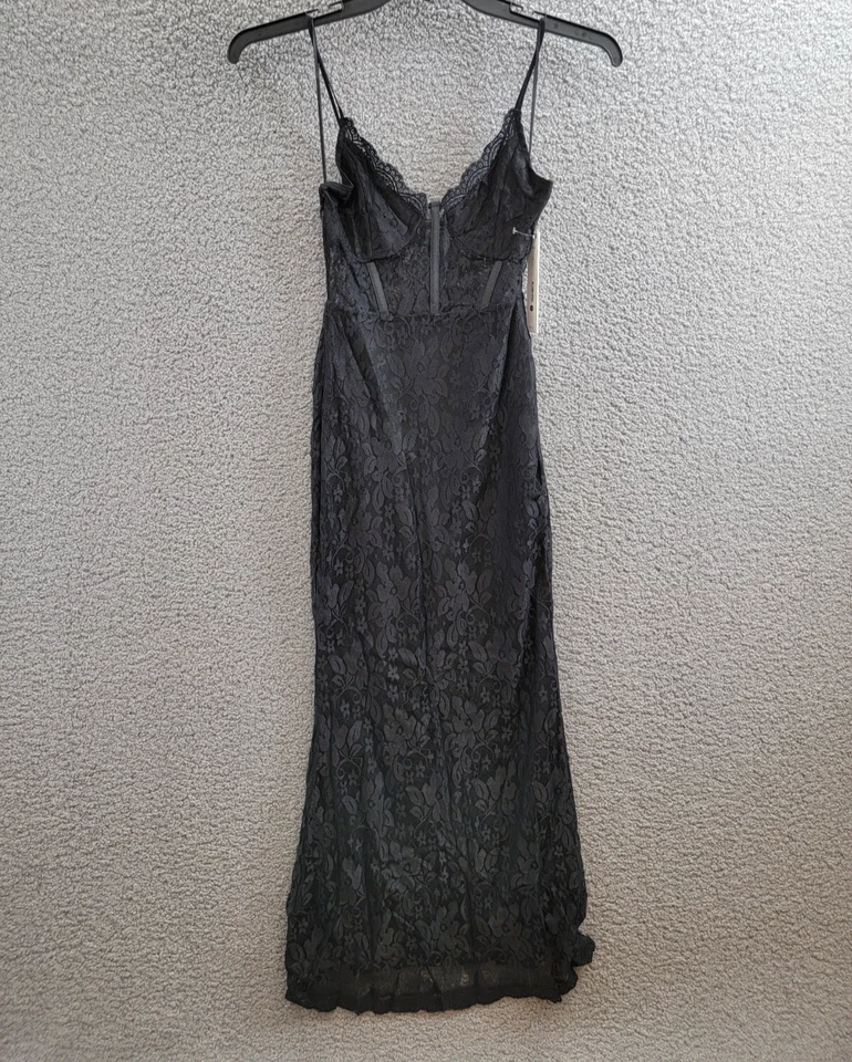AQUA Lace Corset Slip Dress Women's XS Black Scalloped Hem Adjustable Strap - Image 2 of 4