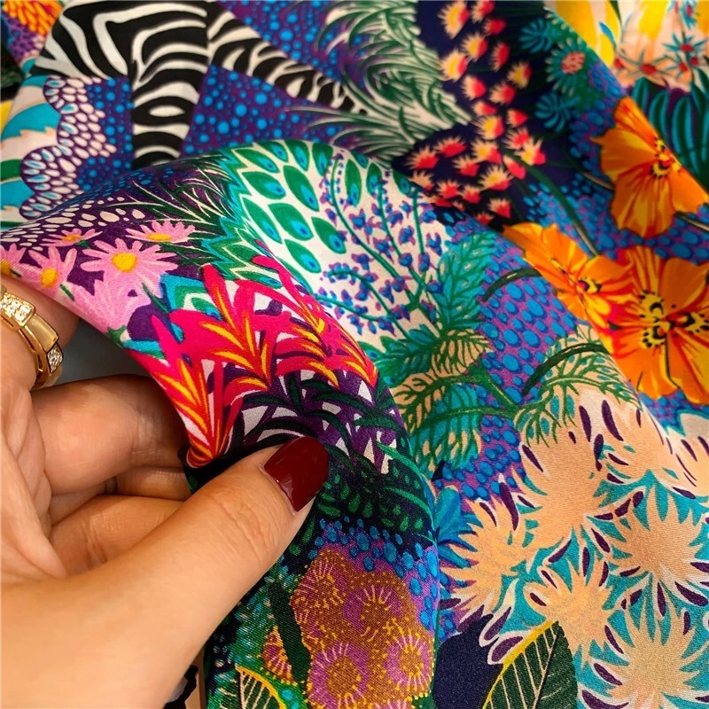 Bufanda cuadrada 100 % seda morera 20" mujer pañuelo envolvente bosque selva cebra Foto 4 de 4