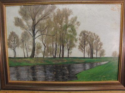 Gem Flussaue / Herleshausen sig W. Sauer 1930 wohl Maler a Frankfurt Öl/Pappe B3
