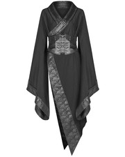 Punk Rave Gothic Apocalyptic Asymmetric Kimono Dress Jacket & Corset Belt Black