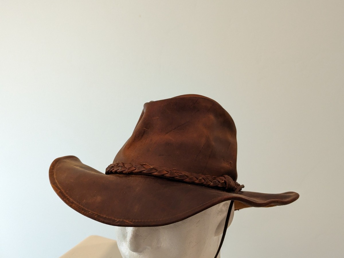H1H Henschel Hat SUEDE Leather Cowboy Hat Size M Made in USA Braided  BROWN
