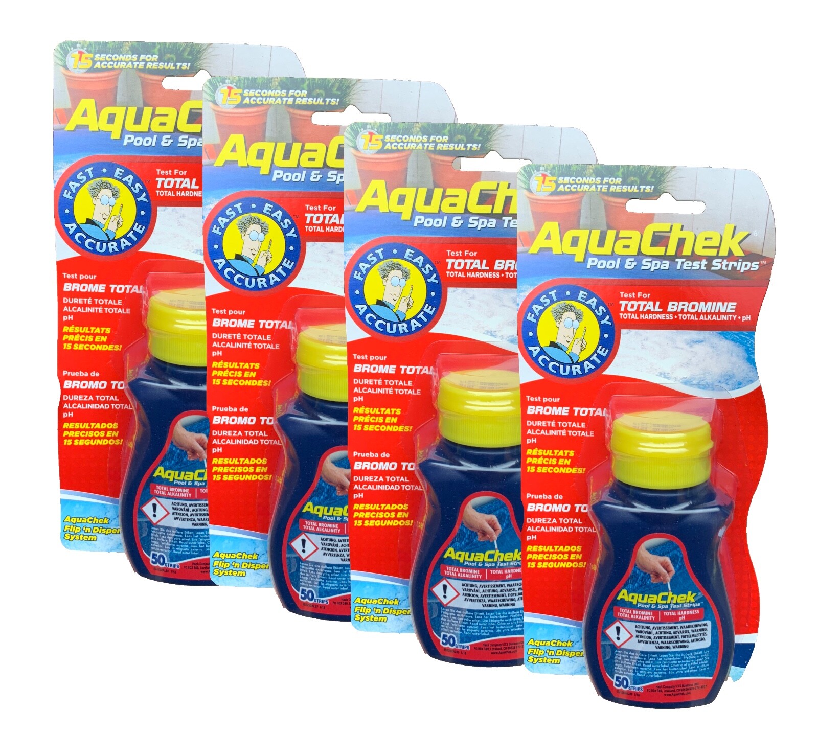 4 X Aquachek 50 Bromine Test Strips 4 Way Hot Tub Spa Pool Dip Stick Aquacheck