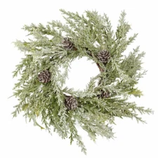 Factory Direct Craft Snowy Artificial Cypress Pine 10" Wreath with Pinecones