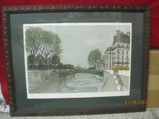 Original Art Lithograph Print River in City signed Denis Paul Noyer 263/275