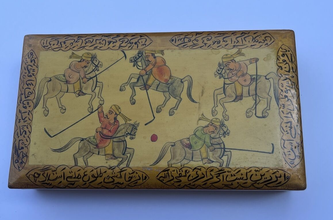 Hand Painted Wooden Polo Horse Lidded Box by Mahdi Sons Handmade India Lacquer