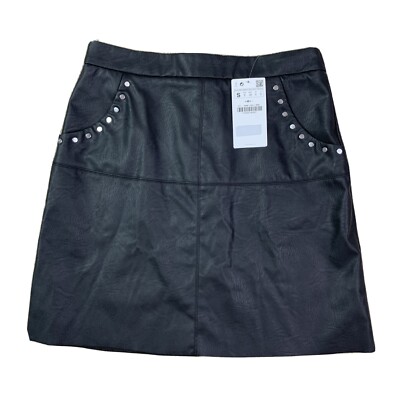 Zara Basic Women's Faux Leather Skirt Black Size Small New