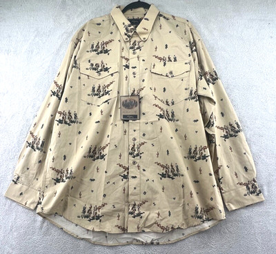 VTG Roper Shirt Mens XL Beige Brown Star Cowboy Gaucho Western Horse Riders