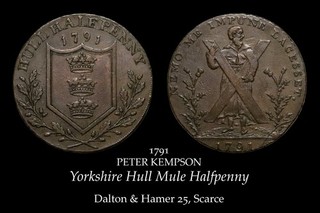 1791 Yorkshire Hull Mule Conder Halfpenny D&H 25 Scarce
