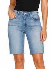 L  AGENCE Taylor High Rise Denim Shorts Ashford Blue Size 28 Raw Hem