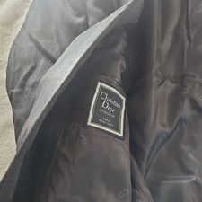 Christian Dior Blazer Gray Wool Pinstripe L Double-Breasted Notch Lapel