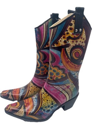Nomad Yippy Women's Multicolor Western Cowboy Rain Boots Size 7 Artistic