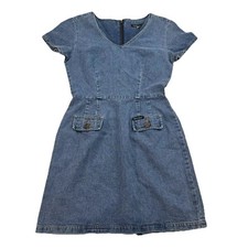 Guess Jeans Women’s Y2K Vintage Denim Mini Dress Short Sleeve Size 5 Zip Back