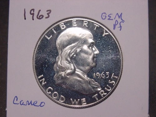 1963 FRANKLIN HALF GEM PROOF CAMEO WHITE COLOR NICE LUSTER POPULAR BETTER DATE