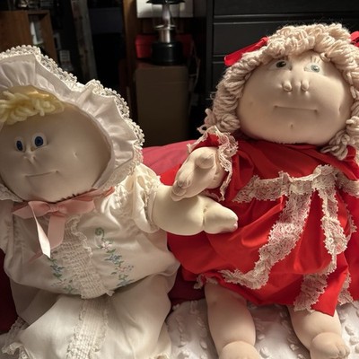 Old Homemade First Before Cabbage Patch 15 Inch And 12 Inch Cloth Fold 2 Dolls