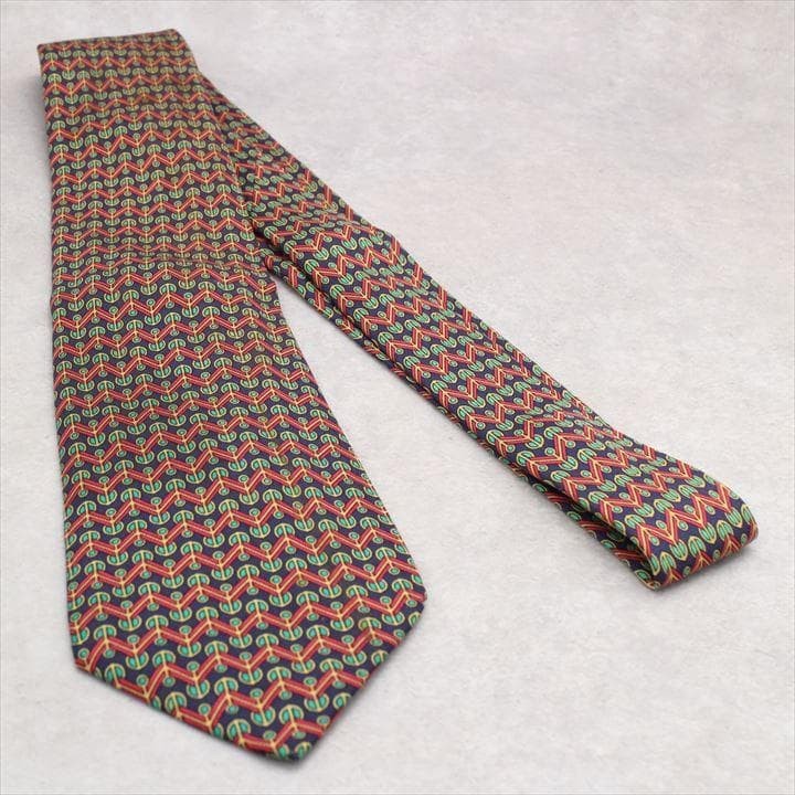 Hermès Silk Tie Zigzag Pattern Red 146cm Used - image 2