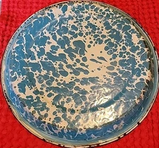 Antique Lt Blue White Splatter Ware Enamelware Granite Graniteware Pie Plate 10"