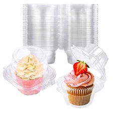 NPLUX 50 Pack Individual Cupcake Containers Plastic Cupcake Boxes Cupcake Hol...