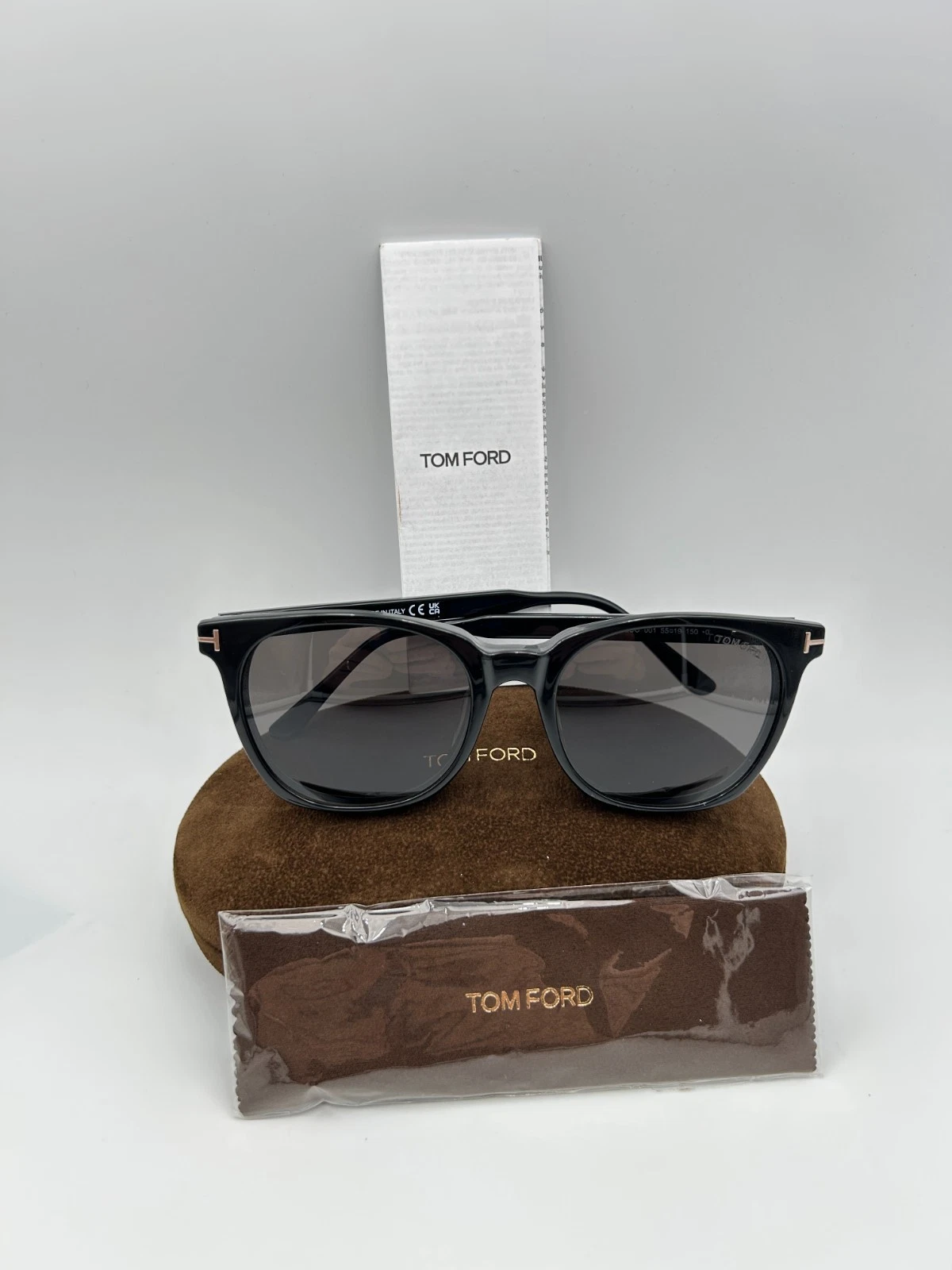 Tom Ford — Tom Ford Sunglasses TF6052 D B 001 Black Gold Gray 55 19 150 Clip on Blue light