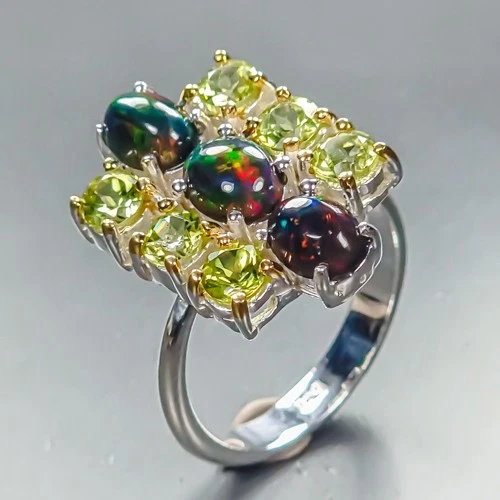 Handmade Natural Black Opal Ring 925 Sterling Silver Size 7.75 /R462758