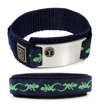 Lizard Medical Alert ID Bracelet, 12 lines. Free emergency Card! Free engraving!