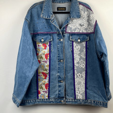 Team Tactics Women's Floral & Lace Patchwork Denim Trucker Jacket Size 2x