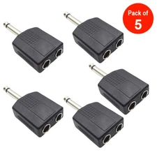 5x Mono 6.35mm 1/4" Splitter 1 Male Plug to 2 Female Jack Audio Y Adapter