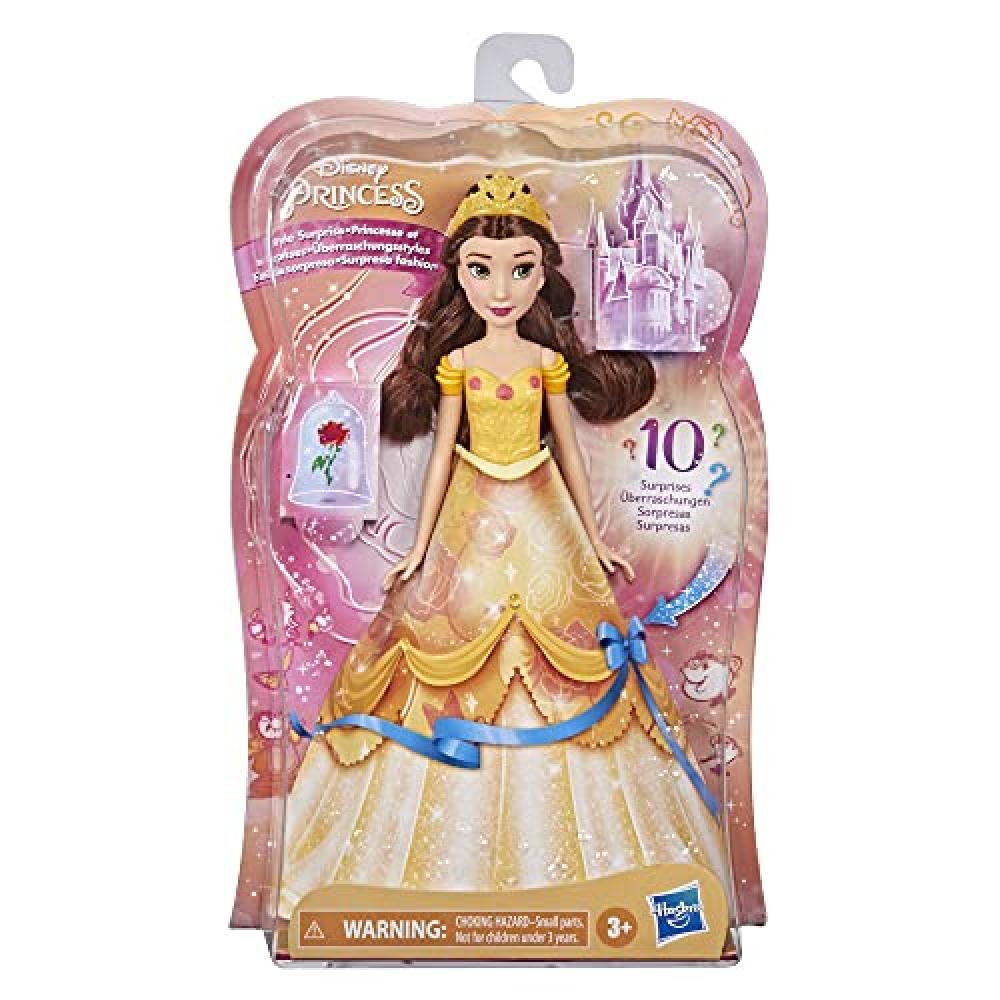 Hasbro Disney Princess Style Surprise Belle, bambola con 10 accessori segreti, b