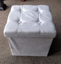Ivory Microfiber Folding Storage Ottoman Cube 14.5"x14.5"