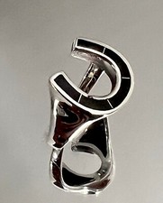 Horse Shoe Black Obsidian Sterling Silver 925 Men's Ring - Equestrian Ring