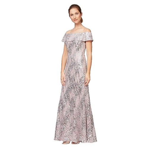 Alex Evenings Ice Sage Floral Embroidered Sequin Lace Maxi Dress Size 16 |  eBay