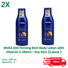 2x NIVEA Q10 Firming Rich Body Lotion with Vitamin C 250ml - Dry Skin (2 pack )