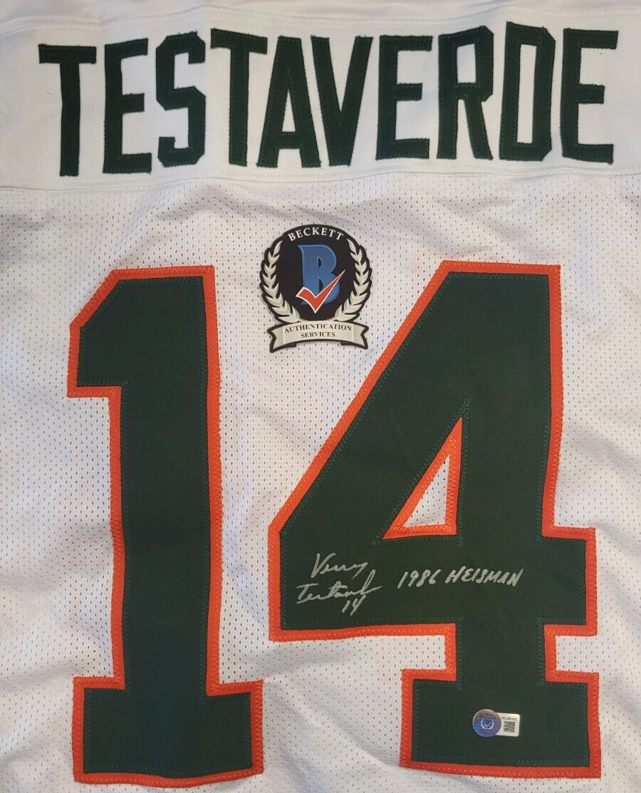 VINNY TESTAVERDE 1986 HEISMAN SIGNED COLLEGE EDITION JERSEY BECKETT #WL00162 