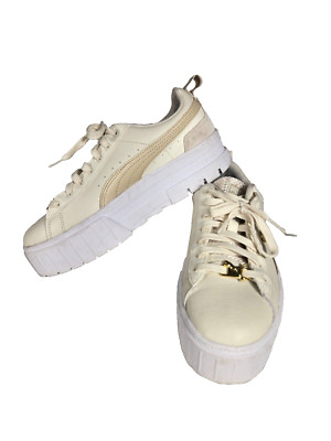PUMA Mayze Futurisme -Beige Womens 9.5 Leather Platform Shoe Sneakers EXC+++