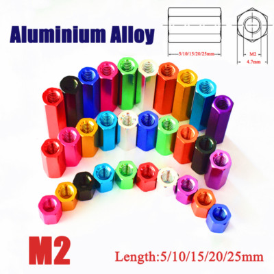 M2 Aluminum Alloy Hexagon Long Nuts Hex Threaded Standoffs Length:5/10/15/20/25