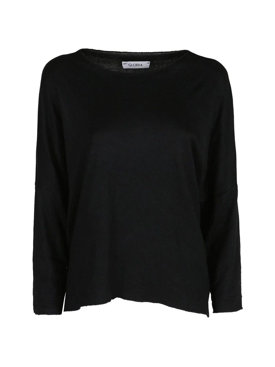 Maglione Donna Taglie Forti Maniche A Pipistrello - Camicetta Lunga Asimmetrica Cotone E Poliestere Nero L - 5