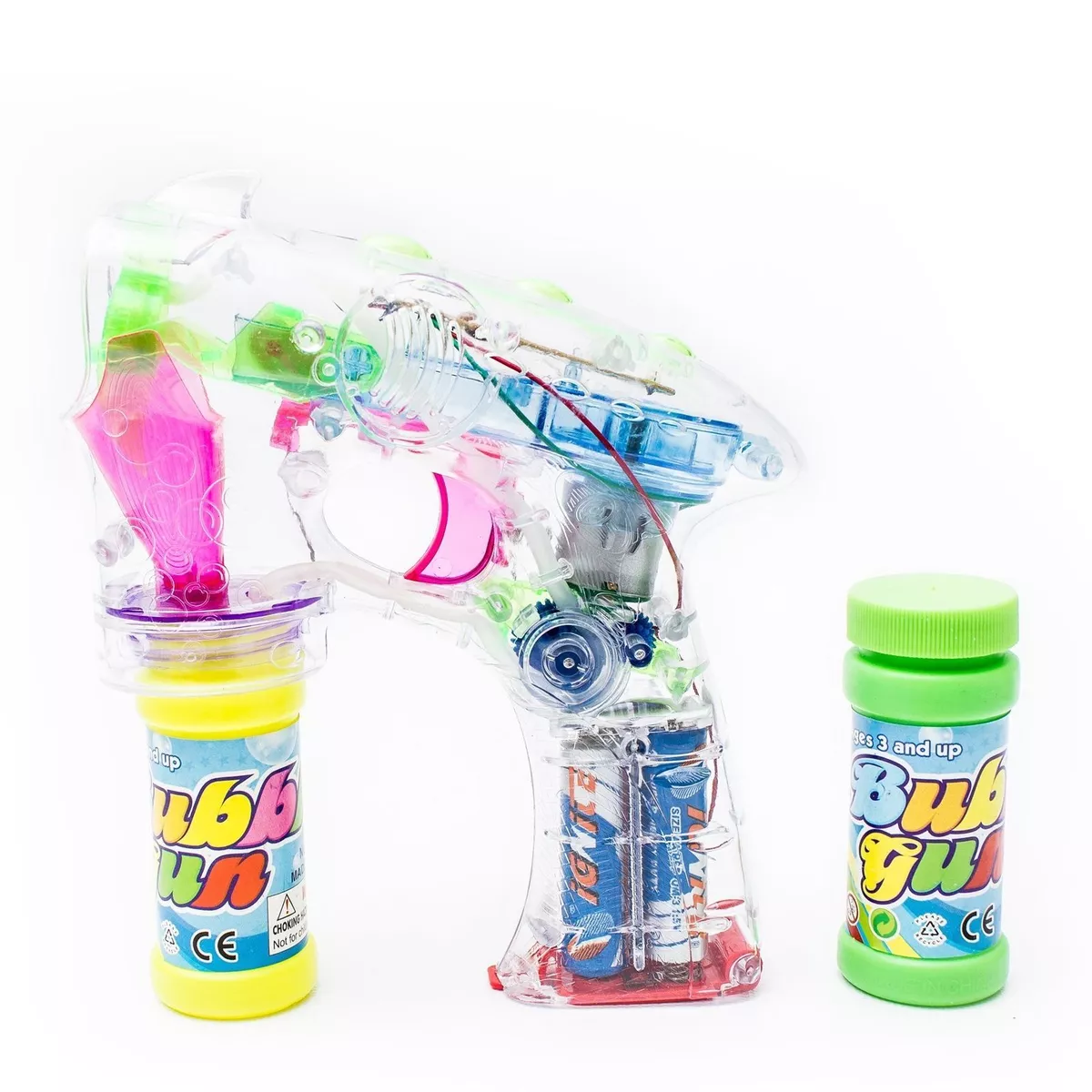 7 LED Light Transparent Bubble Gun Flashing Lights Blaster Even Flow Kid  Gift!