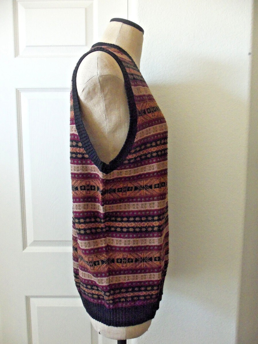 Vintage Mens POLO Ralph Lauren Black Multi Fair Isle Knit V-Neck