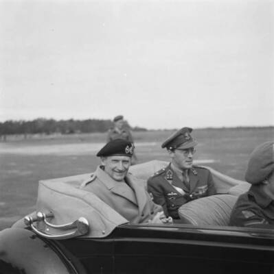 Montgomery and Prince Bernhard leave the airfield in a car, Septem- Old Photo