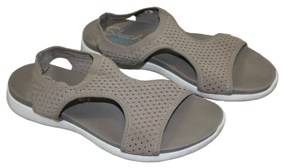 Skechers Yoga Foam Flex Appeal Taupe Brown Mesh Sandals Womens