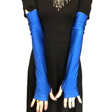 Long Spandex Gloves Royal Blue Arm Warmers Cosplay Costume Shiny Elbow Length OS