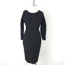 New ASOS S 6 Black Long Sleeve dress Midi V Back Stretch Cocktail stretch